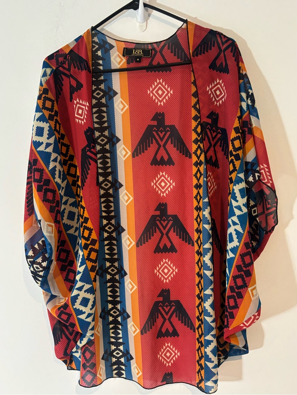 L&B Women Medium Southwest patterned kimono cardigan geometric design Western